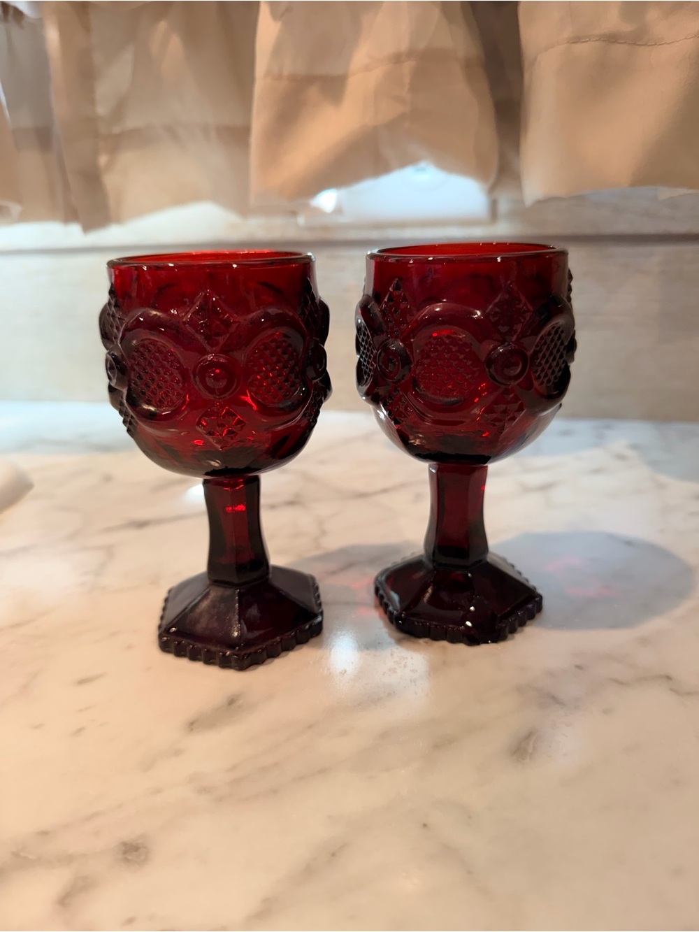 Avon Ruby Red Pressed Glass Goblets - Pair